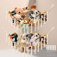 2 Pcs Teddy Hammock,Teddy Hammock Toy Storage Net,Toy Hammocks with 6 Hooks and 6 Expansion Tube,Corner Toy Storage Net for Stuffed Animals,Corner Nursery Hanging Organizer for Kids Bedroom