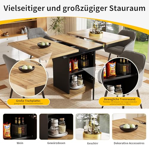 Table extensible 140 cm au design moderne naturel et noir avec rangements - 5