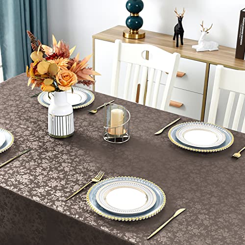Image of Romanstile Waterproof Vinyl Tablecloth Rectangle, 60 x 102 Inch, Rose Coffee