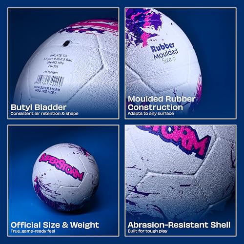 Image of Nivia Super Storm Football for Men, Training Ball, Durable Rubber Cover Molded, Butyl Threadwounded Bladder, to Play On Hard Ground and Artificial Turf (White, 5)