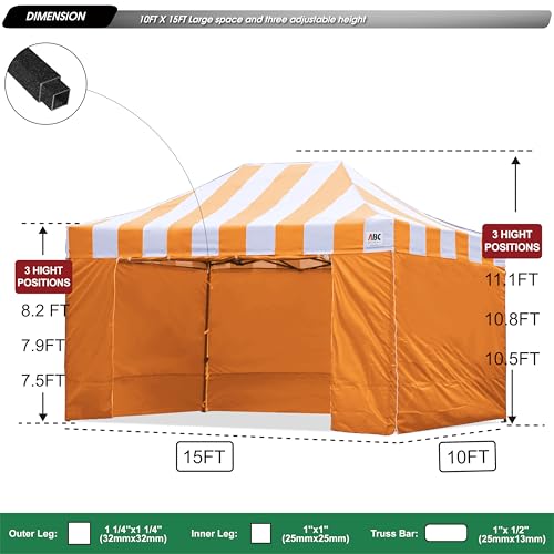 Image of ABCCANOPY Heavy Duty Easy Pop up Canopy Tent with Sidewalls 10x15,Strip Orange