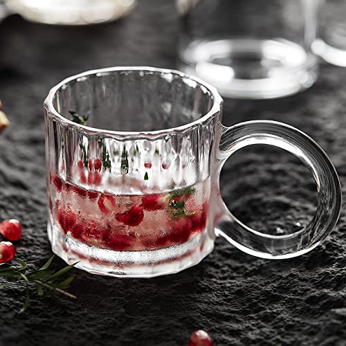 Holajia Espresso Cups Glass Coffee Mugs 8.4 Oz Set Of 2,Clear Embossed Tea Cups,Vintage Glassware With Handle,Demitasse Glasses For Cappuccino,Latte,Hot Beverage(Vertical Stripes) #TOP3