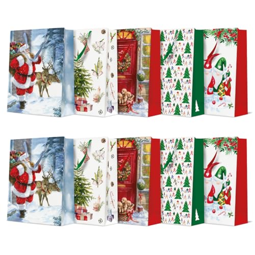 PAW - Weihnachtstüten 30 x 41 x 12 cm - 10 Stück | Mix aus 5 Designs...