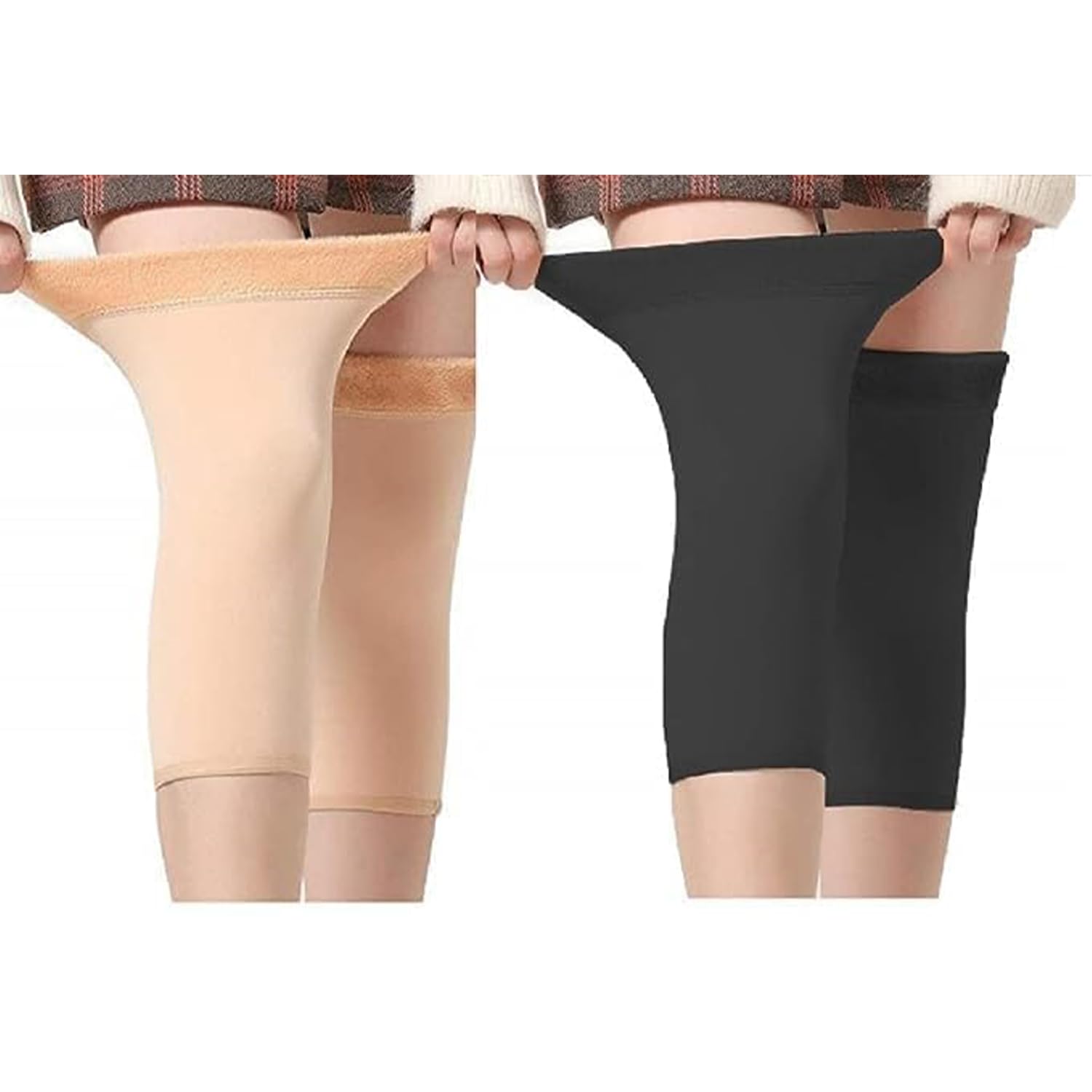 Thermal Leg Warmers for Women | Woolen Footless Knee Warmers for Winter | Soft Fleece Stretchable Wool Warmers | Black & Beige, 2 Pair | Cold Weather Protection-image-41