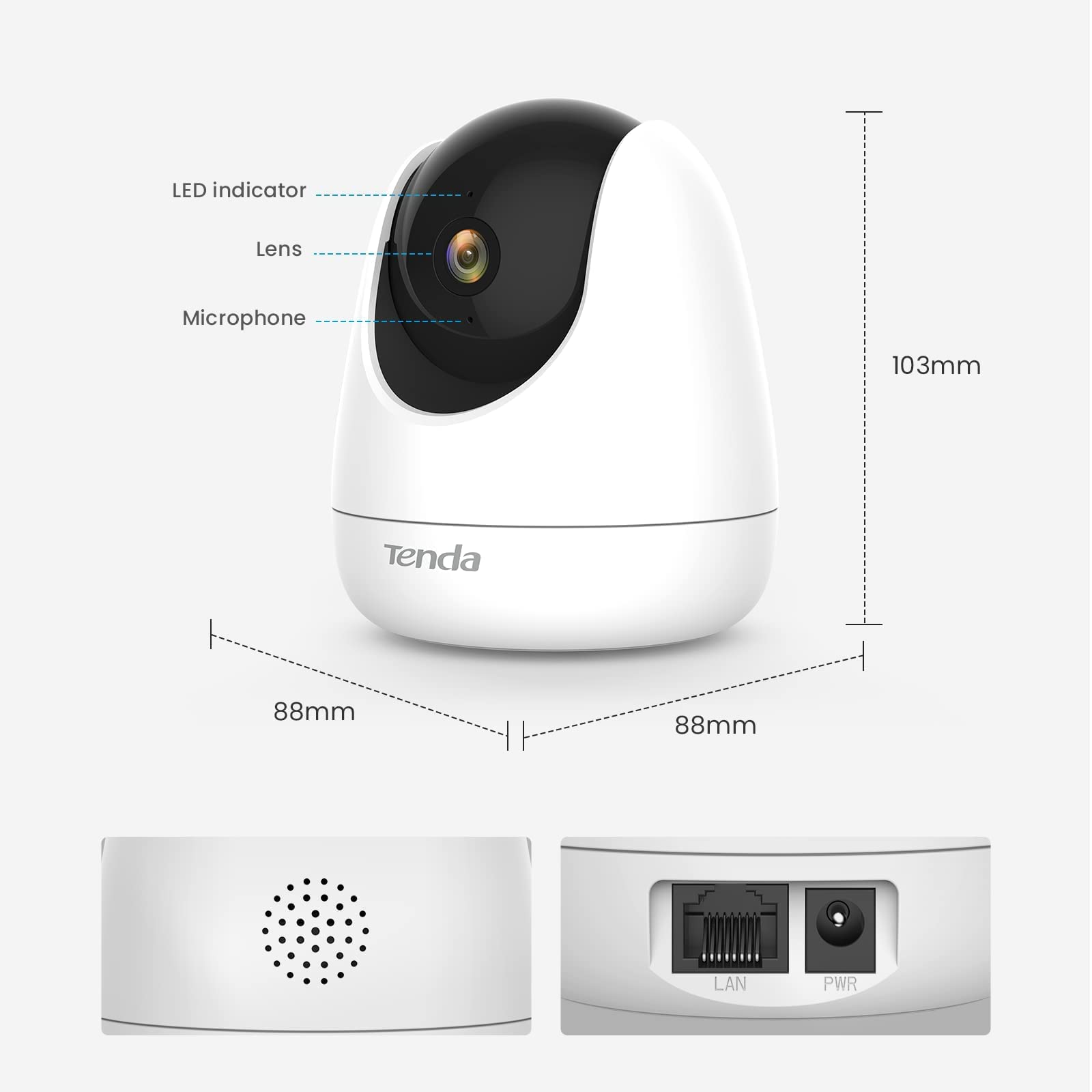 Tenda CP6 WLAN IP kamera do monitoringu 2k HD (2304 * 1296), obrotem 360° i pochyleniem 155°, wyraźne widzenie w nocy, detekcją ludzi, auto-śledzeniem, alarm, dwukierunkowym dźwiękiem. Kamera domowa.