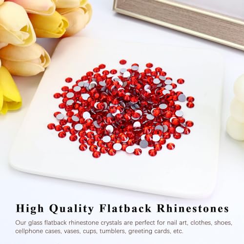 Image of 1440PCS SS4 Crystal Glass Flatback Rhinestones, Round Flat Back Crystal Gems for Nail Art and Craft Clothes, Glue Fix Diamond Stones LT.Siam /Light Red (1.5-1.7mm)