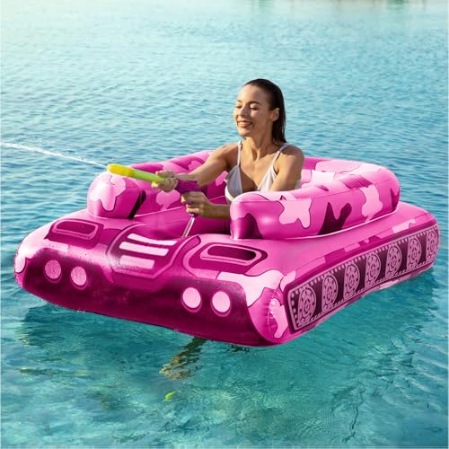 Tank Pool Floats Kids Adults - Jasonwell Inflatable Pool Floaties Swimming Pool Tank with Water Cannon Gun Swim Floaty Rafts Lake Beach Party Pool Toys for Boys Girls Toddlers Kids Adults (R