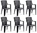 Tomaino Set 6pz Sedia da Giardino in plastica Simil Rattan (Antracite)