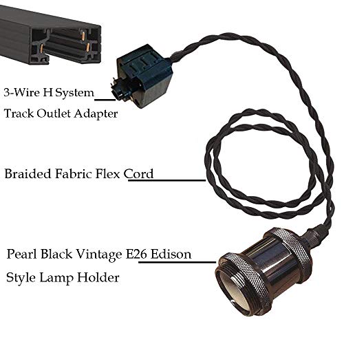 Kiven 3-Light H System Track Mini Pendant, Pearl Black Finish Lamp Holder Fitting, Rose Pendant Braided Fabric Flex Cord Length 31.5 In,Tb0123-80Cm #TOP2