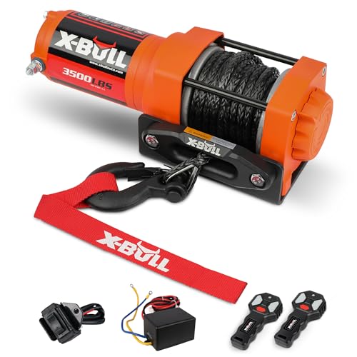 X-BULL 3500LBS Electric Winch -12V Synthetic Rope Electric Winch for Towing ATV/UTV Off Road with Mounting Bracket Wireless Remote New