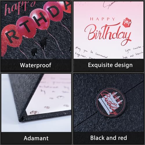 Image of Crenics Red and Black Birthday Decorations for Women or Men, Happy Birthday Guest Signature in Book Alternative 18 inch x 12 inch, Awesome Party Gifts for Girls or Boys