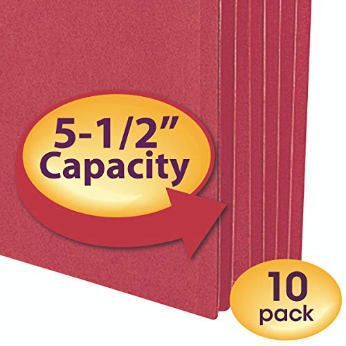 Image of Smead File Pocket, Straight-Cut Tab, 5-1 /4 inch Expansion, Letter Size, Red, 10 per Box (73241) (Pack of 2)