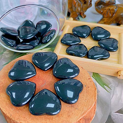 Image of QINJIEJIE 20 PCS Natural Heart Healing Crystals Black Obsidian Polished Stones Pocket Crystal Palm Mini Cute Love Gemstones Set Bulk Wholesale Reiki Energy Balancing Meditation Valentine's Day Gift