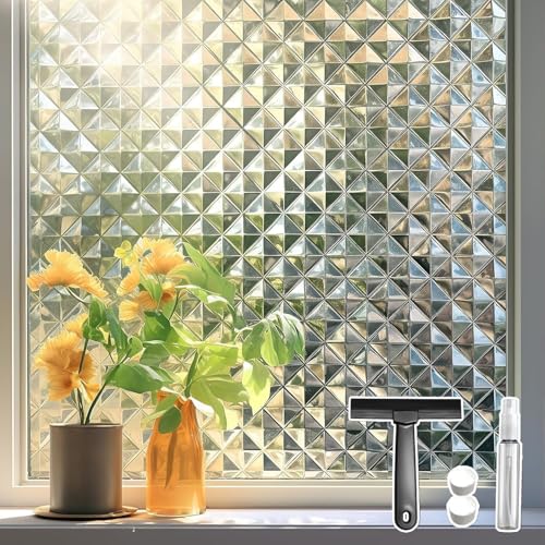 Qualsen Vinilos para Cristales Patrón de Cuadros Vinilo Ventana Privacidad Translucido para Ventanas Estático Anti UV, Decorativo Vinilos Cristal de Dormitorio Sala Estar Oficina (44x200cm)