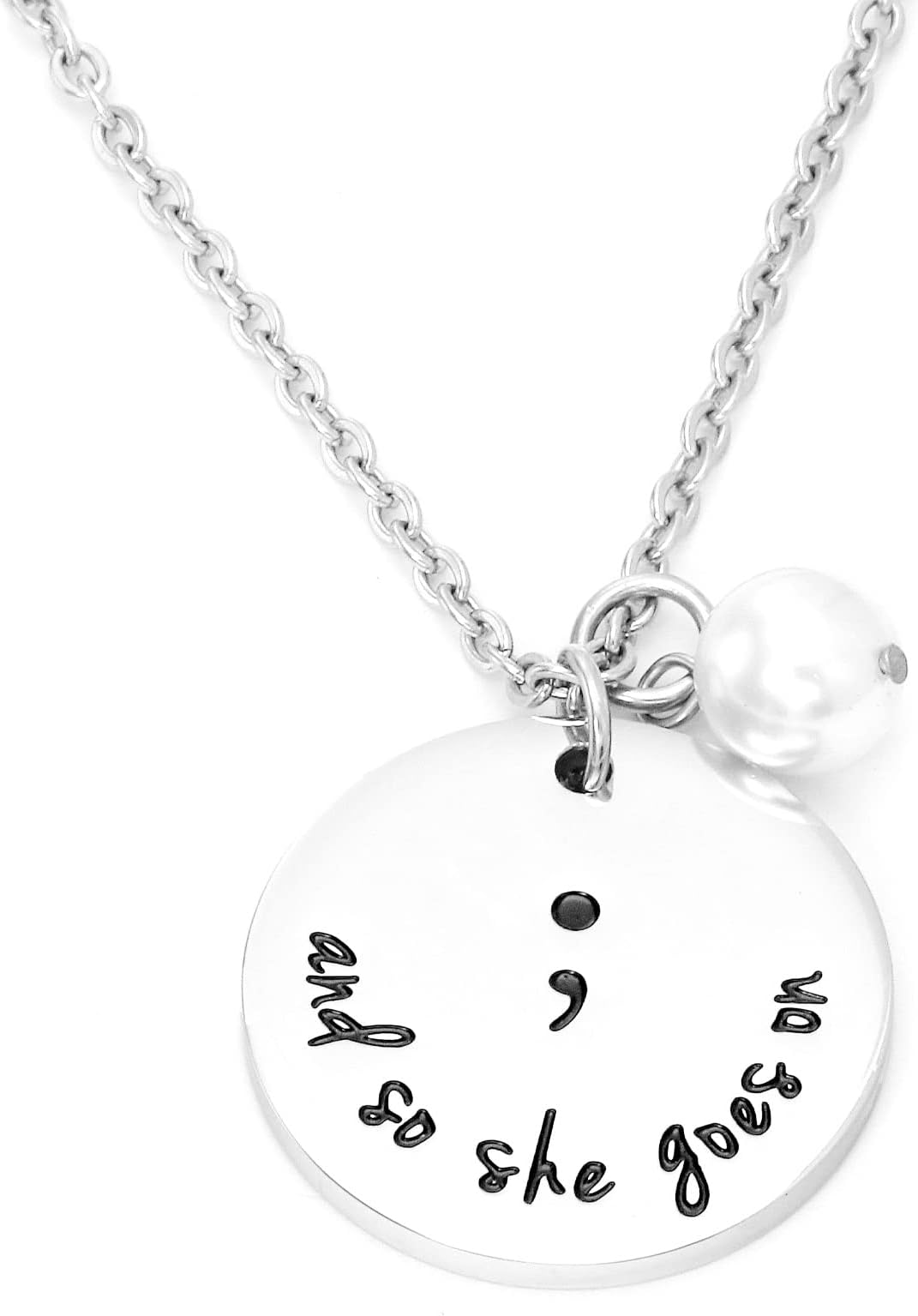 Kivosliviz Projects Semicolons Necklace for Women, and So She Goes On Semi-Colon Necklace Charm Semi Colon Necklace Jewelry
