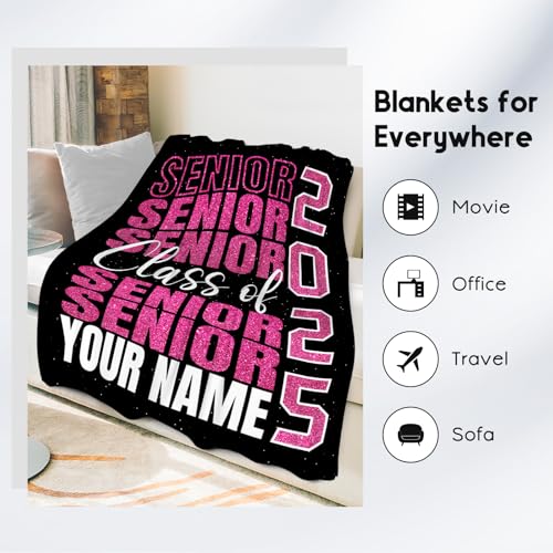 Personalized Graduation Blanket - Custom Class of 2025 Graduation Gifts for Her or Him - 40"x50" Flannel Warm Throw Decorations - Senior 2025 Red Blankets for College, High School