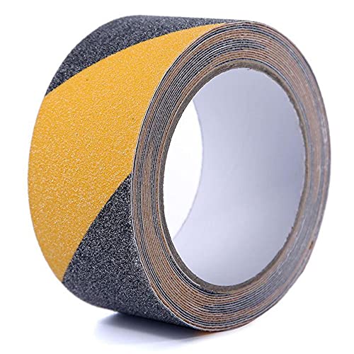 Cinta Autoadhesiva de Seguridad, Cinta de Agarre de Alta Tracción 50 mm x 5 m Cinta Adhesiva de Agarre para Interiores y Exteriores. Negro y Amarillo Cover