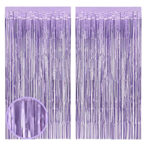 Image of xo, Fetti Party Decorations Matte Purple Fringe Foil Curtain - Set of 2 | Bachelorette Bridal Shower Backdrop, Wedding, Birthday Photo Booth