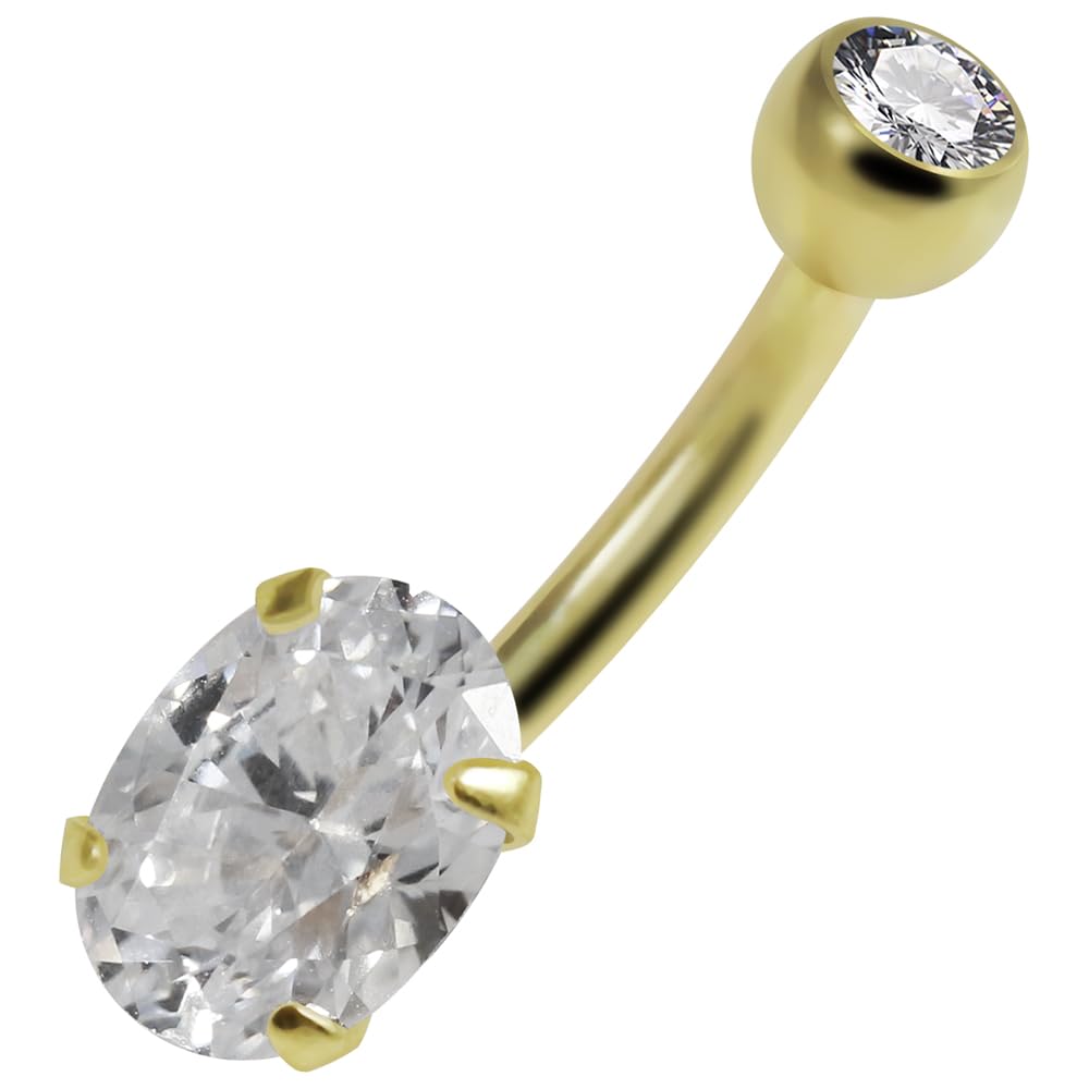 Piercing para ombligo de oro amarillo macizo de 14 quilates, piedra ovalada, calibre 14, con rosca interna, para ombligo, joyería para el ombligo, joyería para el ombligo, joyería para