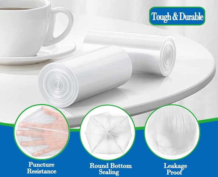 Miniatura 4 de Hommaly 4G150 bolsas de basura pequeñas transparentes de 4 galones, bolsas de basura transparentes fuertes, bolsas de plástico para oficina, forro