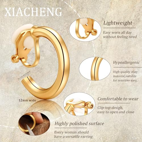 Image of Gold Clip On Hoop Earrings for Women, 18K Gold Plated Eco-Friendly Alloy Non-Pierced Ear Clips, Hypoallergenic Sustainable Fashion Jewelry for Daily & Party Wear