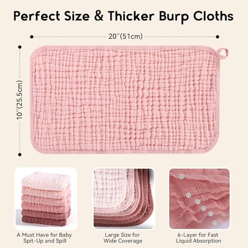 Image of Unnivoll Muslin Burp Cloths for Baby 100% Cotton Burping Cloths for Boys Girls Large 20''X10'' Extra Soft and Absorbent 24 Pack - Gradient Pink