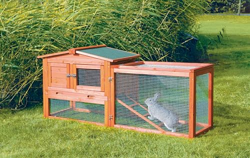 TRIXIE natura Outdoor Rabbit Hutch with Run - Small Elevated Rabbit Cage with Non-Slip Ramp - Small Animal House with Large Playpen, Hinged Roof & Pull-Out Tray - in Natural by TRIXIE - Image 2