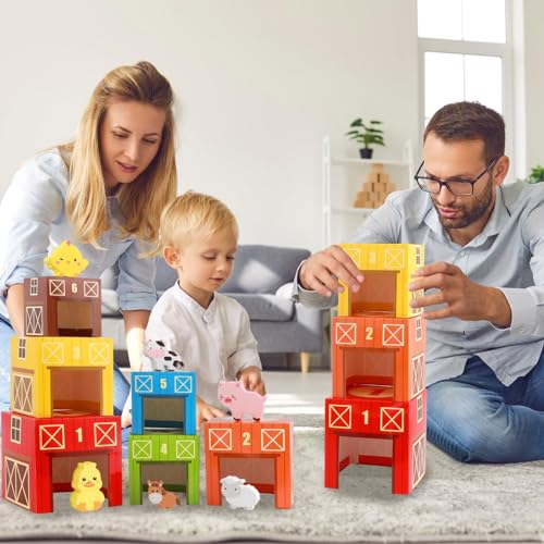 Farm Animal Sorting and Stacking Toys for Toddlers Number Nesting Boxes for Boys Girls Learning Nesting Boxes and Blocks With Animals Toys Farm Animal Nesting Boxes and Blocks Gift for Preschool Kids