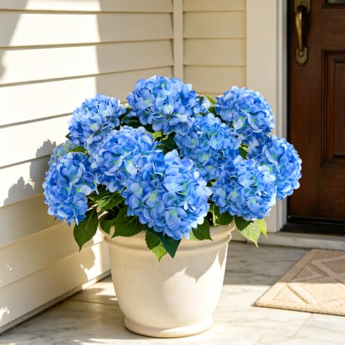 Winsing UV Resistant Artificial Hydrangeas, 4 Pack, 22" Tall, Blue