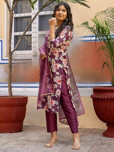Image of Naixa Women's Rayon Embroidered and Printed Straight Kurta with Pant and Dupatta Sets Ethnic Wear, Rayon Fabric (NX2-507)