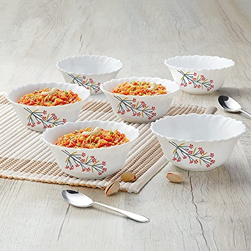 Image of Larah by BOROSIL Red Bud 6 Pcs Opalware Soup Bowl Set (210 ml Each), White