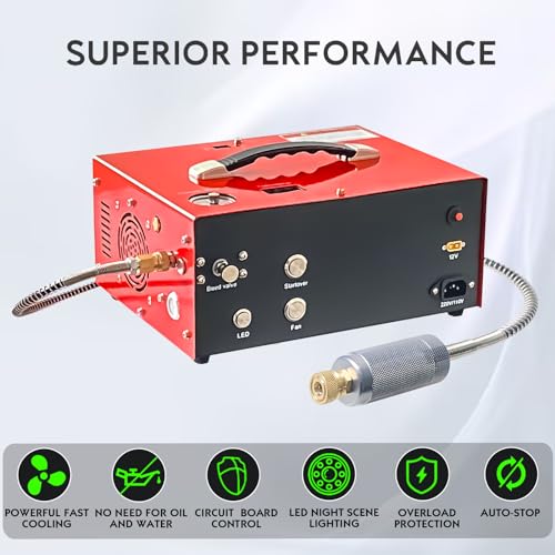 Image of PCP Air Compressor with Built-in Power Adapter, LED Light Auto-Shutoff 4500Psi /30Mpa Compatible with 110V /220V AC or 12V DC Ideal for Air Guns Paintball and Scuba Tank Inflation Pump