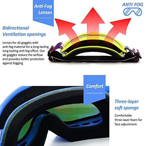 Tyuodna Kid Ski Goggles, 100% UV Protection Anti-fog Skiing Snowboard Goggles - Image 4