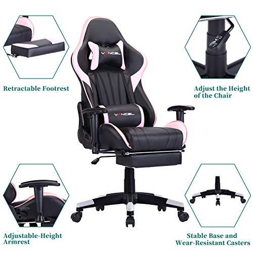 Silla-Gaming-Tela-Ergonomica-Sillones-de-Oficina-Racing-Gamer-Silla-con-Reposapies-Retractil-con-Lumbar-y-Reposacabezas-Rosa-2