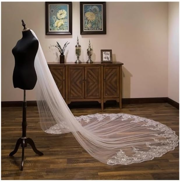 ホワイトアイボリー 3 * 3メートル カテドラル ウェディング ベール レース アップリケ ブライダル ベール