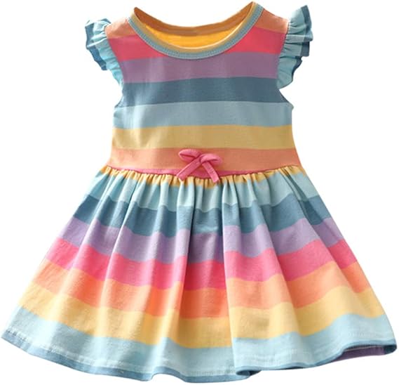 Amazon Littlespring 夏 女の子 ワンピース 袖フリル ボーダー柄 かわいい リゾート 子供服 ワンピース チュニック 通販