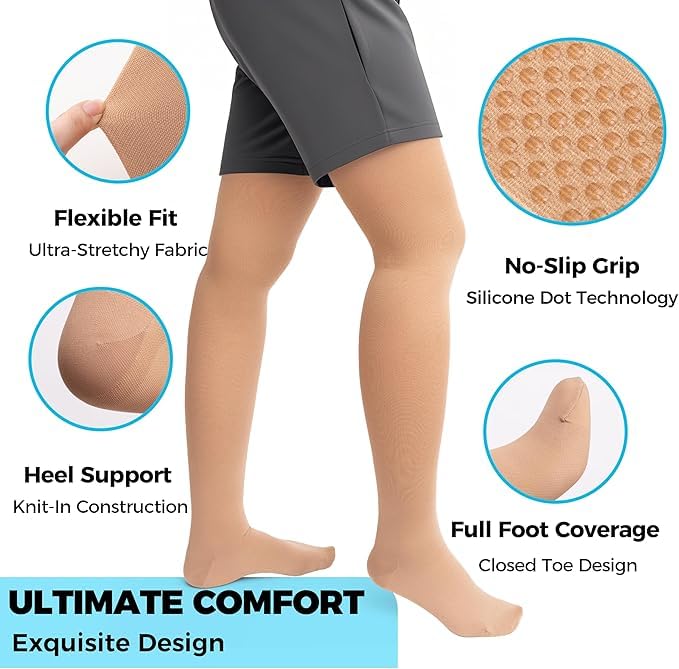 Image of Smart Compression Thigh High Socks 20-30 mmHg, Closed Toe for Women & Men