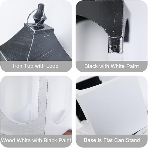 Miniatura 6 de NEEDOMO Farol de madera decorativo para interiores de 15 pulgadas, centro de mesa grande para decoración de hogar, candelabros rústicos colgantes al