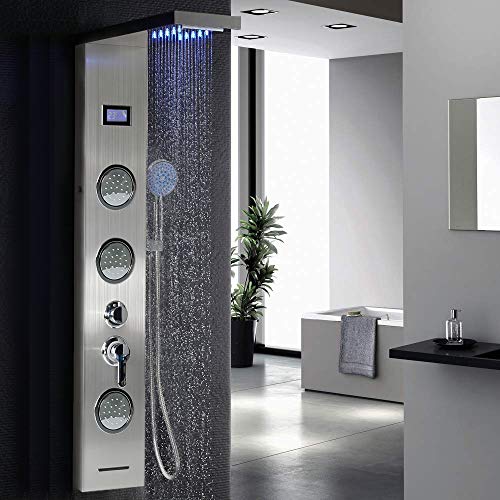 LED Shower Panel Stainless Steel Shower Column with Handheld Shower Rainfall & Waterfall Effects Body Shower System LCD Display Modern Bathroom Fixture