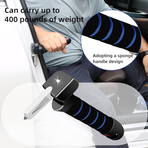 Image of Blue,1Pcs Car Door Handle for Elderly Car Door Assist Handle,Auto Cane Portable Vehicle Support Handle with LED Light,Seatbelt Cutter,Window Breaker,Car Door Latch Handle for Seniors