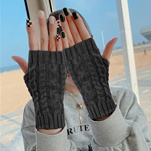 Jinlaili Winter Warm Wrist Fingerless Gloves with Thumb Hole, Soft Fashion Mitten Knit Crochet Gloves, Women Half Finger Gloves, Wrist Gloves Winter Fingerless Women Girls Arm Gloves