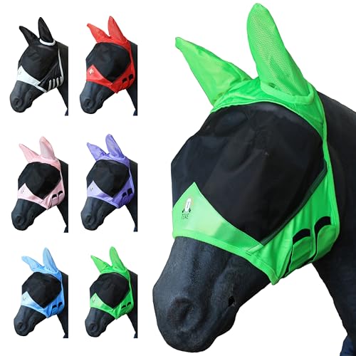 T TEKE Fine Mesh Horse Fly Mask w/Ears, UV Blocking 3D Eye Visor with Extra Fleece Cushioned Forehead, Protection from Insect Pests