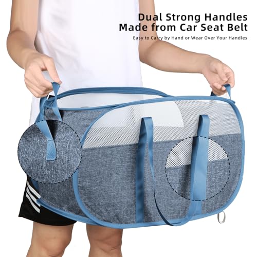 Image of 100L Collapsible Laundry Baskets, Tear Proof Pop Up Laundry Hamper with Dual Handles, Large Foldable Laundry Basket, Easy to Carry Laundry Hamper for Home, Laundry Room, Bedroom, Dorm, Travel Blue