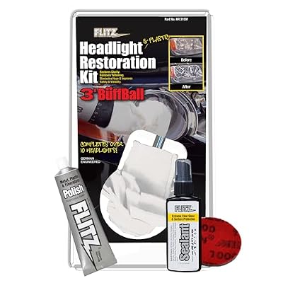 Flitz Car Headlight Restoration Kit - USA-Made Headlight Cleaner and Restorer Kit - Includes 1.7oz Polish, 1.7oz Sealant, 3 Buff Ball, and Scuff Pad - Removes Scratches & Yellowing on Automotive Lens