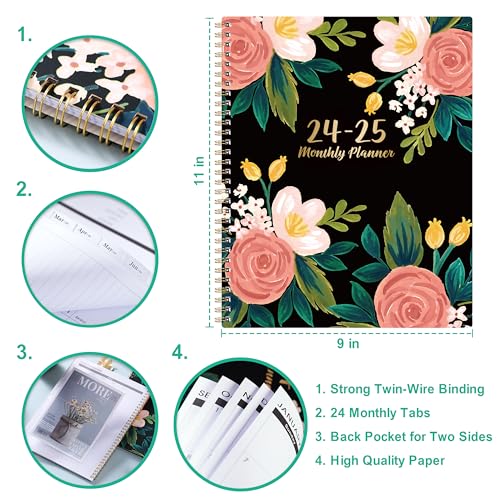 2024-2025 Monthly Planner - Monthly Planner 2024-2025, Jan 2024 - Dec 2025, 9\" x 11\" 2024-2025 Monthly Calendar, 2 Year Planner with Monthly Tabs, Flexible Cover,Twin-Wire Binding, Perfect Organizer