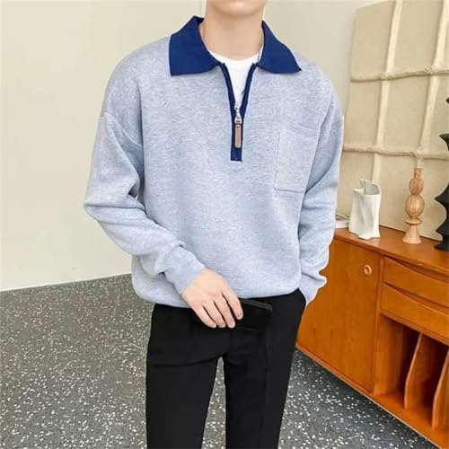 Men Knitted Sweaters for Zipper Spliced Clothes Pullovers with Pockets Brown Zip-up Heated Korean Tops3
