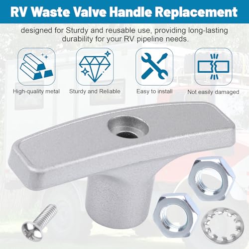 Image of RV Waste Valve Handle Replacement for Waste Valve Extension Rod RV Parts Tank Hose Handle, Aluminium Flexible & Lightweight RV Waste Valve Handles Kits with 4 Nuts 2 Screws 2 Gasket - 2 Pack