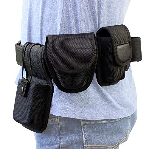 ROCOTACTICAL 5-in-1 Police Duty Web Belt Kit with Duty Belt, Universal Radio Pouch, Handcuff Case, MK3 Pouch &Light Holder, Security Modular Law Enforcement Duty Belt with Pouches (Medium 32