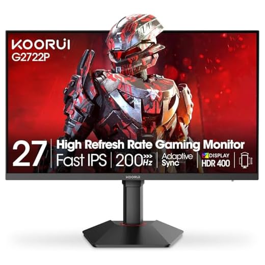 KOORUI 27 Inch QHD Gaming Monitor, 200Hz Monitor, 1ms, Fast IPS, HDR400, 95% DCI-P3 Color Gamut, Height/Pivot/Tilt Adjustability, Adaptive Sync Technology, HDMI & DP Ports, 2K Display, Black G2722P