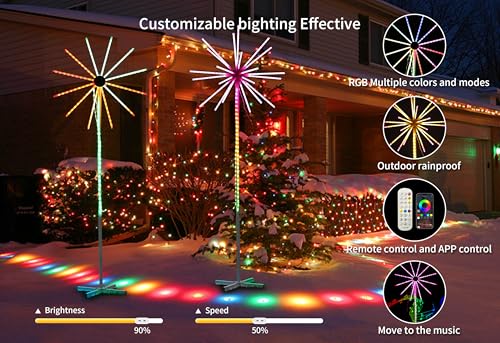 Image of Outdoor Firework Christmas Tree Smart LED Lights APP Remote Music Sync, Outside Lighting for Yard Patio Garden Xmas Decor Firework Lights, Arbol de Navidad